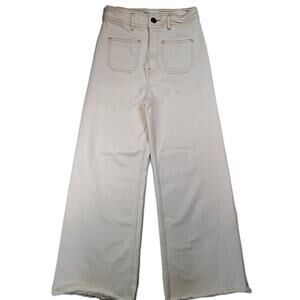Women's Wide Leg Jeans Zara Ivory Patch Pocket Marine Straight Size 4